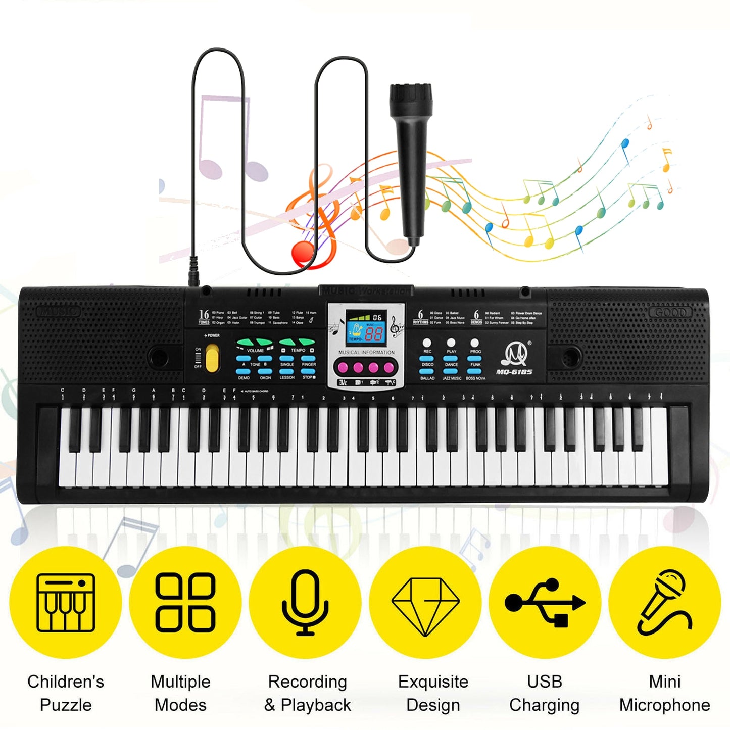 61 Key Electronic Keyboard with Digital Display Screen