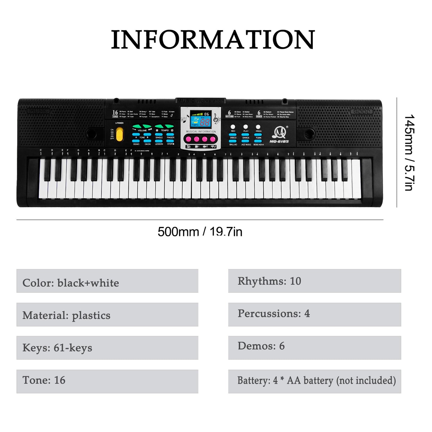61 Key Electronic Keyboard with Digital Display Screen